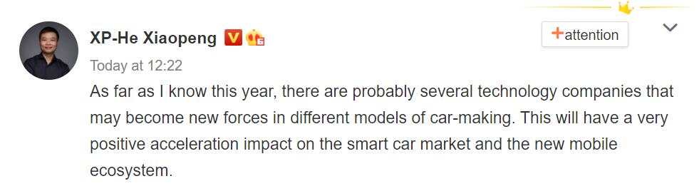 Xpeng chairman expects several tech companies to enter car-making industry this year