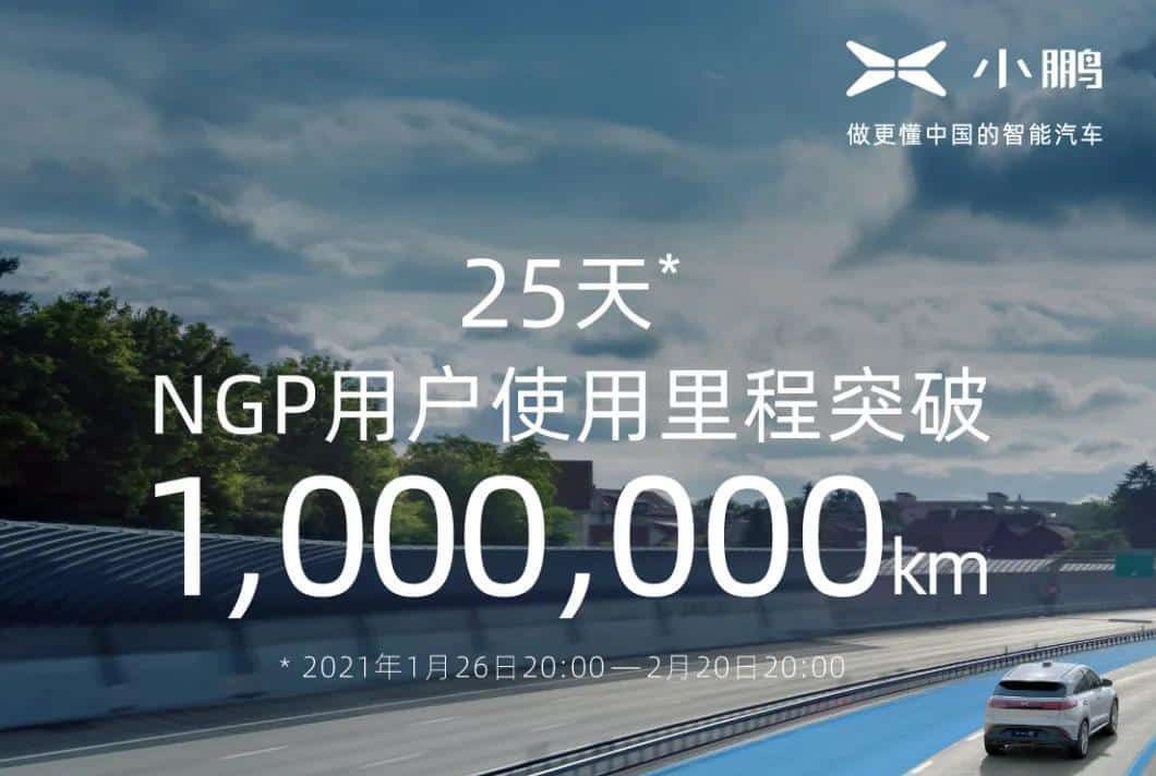 Xpeng says NGP surpasses 1 million km user mileage 25 days after launch