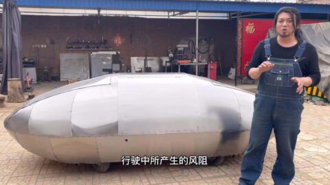 Chinese weblebrity builds electric car that looks like spaceship and can go sideways with his bare hands