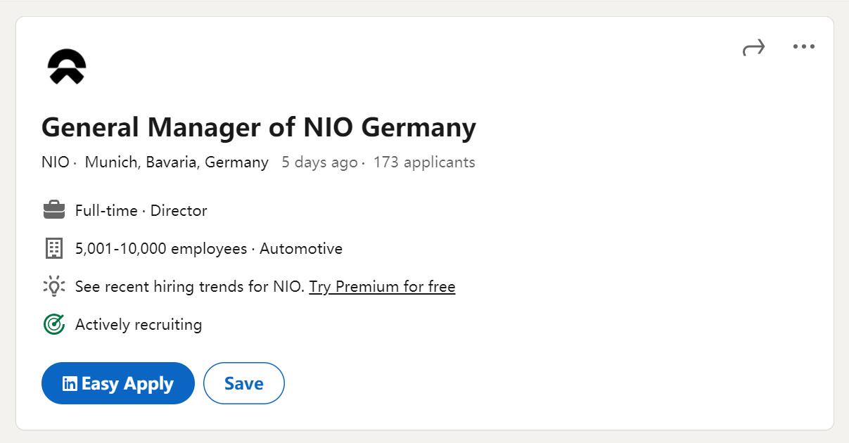 Nio's next stop overseas could be Germany as it's hiring general manager for local operations