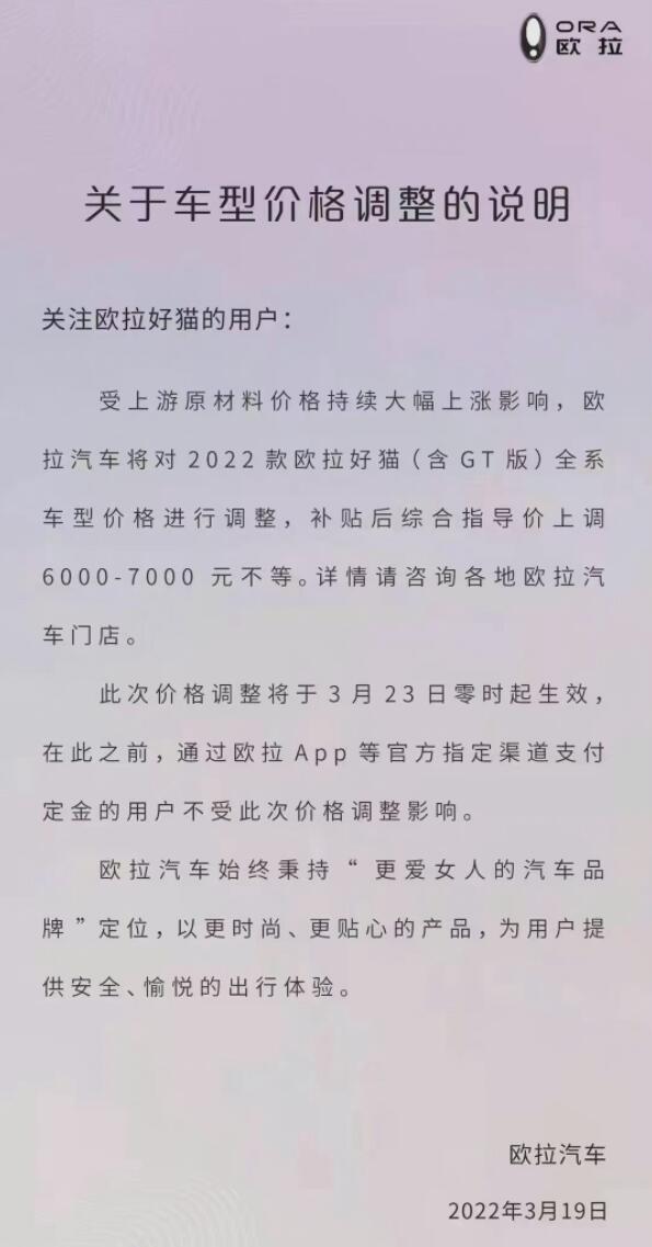 Great Wall Motor's Ora brand hikes prices by up to <img width=