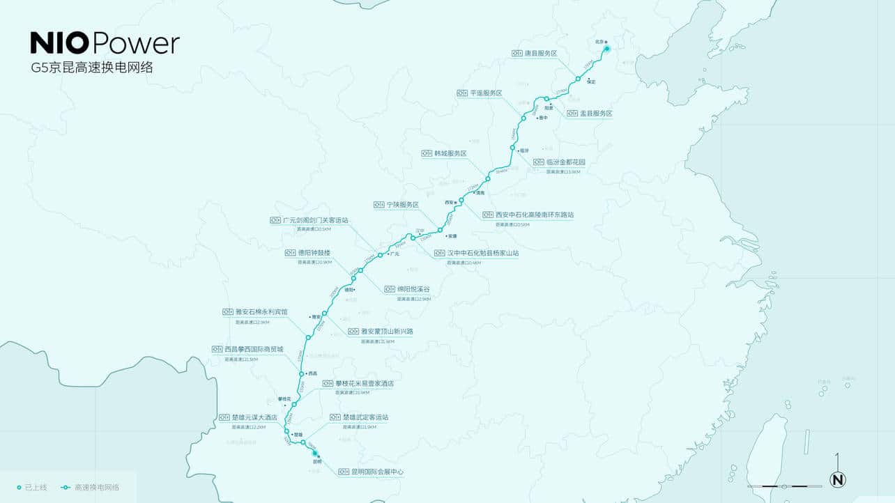 Nio's battery swap network covers major highway from Beijing to Kunming