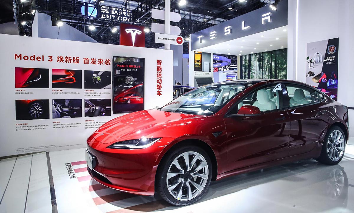 Tesla's revamped Model 3 makes real-life China debut at Beijing trade fair