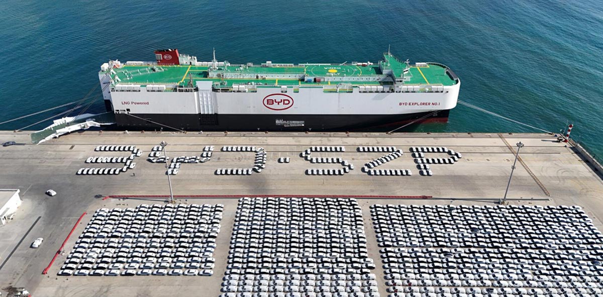 BYD's 1st car carrier sets sail fully loaded, 7 more to join fleet in next 2 years
