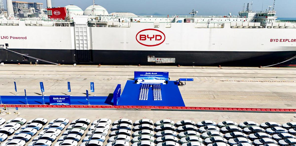 BYD's 1st car carrier sets sail fully loaded, 7 more to join fleet in next 2 years