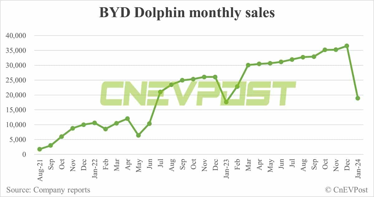 BYD Jan sales breakdown: Song 59,514 units, Seagull 36,447