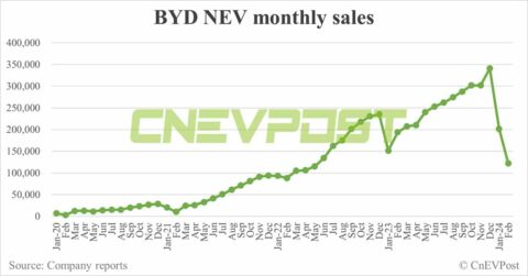 BYD sells 122,311 NEVs in Feb, down 39% from Jan