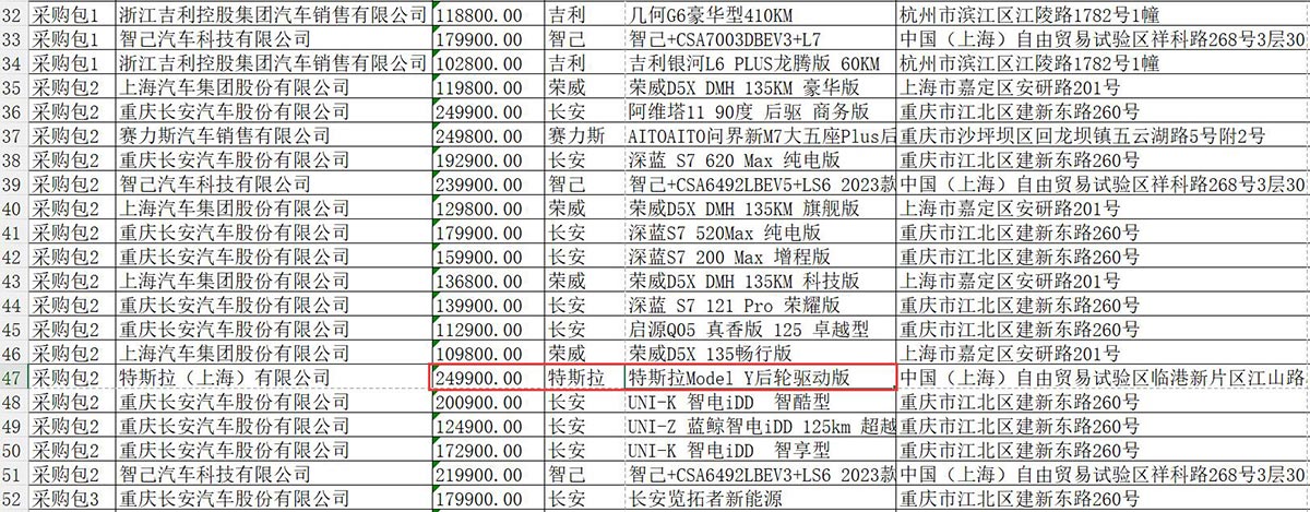 Tesla Model Y included in rare case in local government car purchasing catalog in China