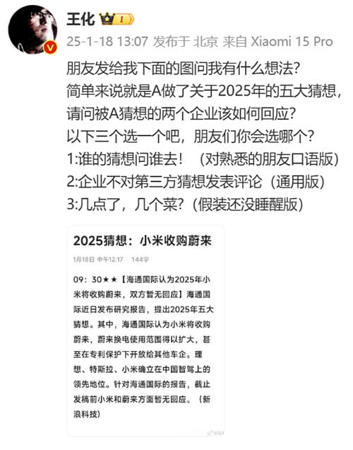 Analysts raise '5 big conjectures for 2025', 'Xiaomi acquiring Nio' included