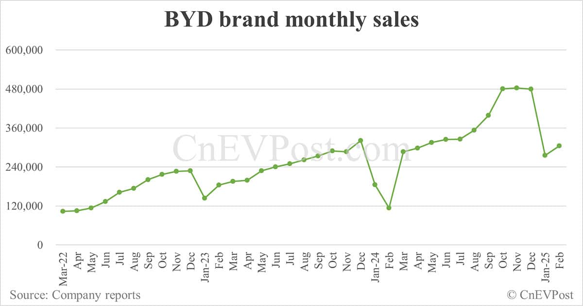 BYD NEV sales rebound to 322,846 in Feb, overseas sales set new record