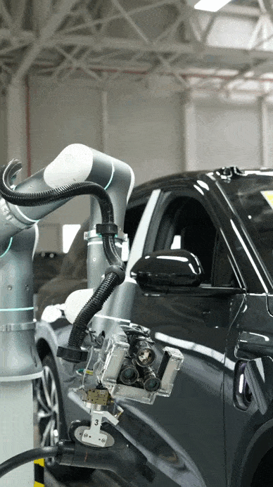 Nio's William Li shares animated images showing robots working as quality inspectors at F2 plant