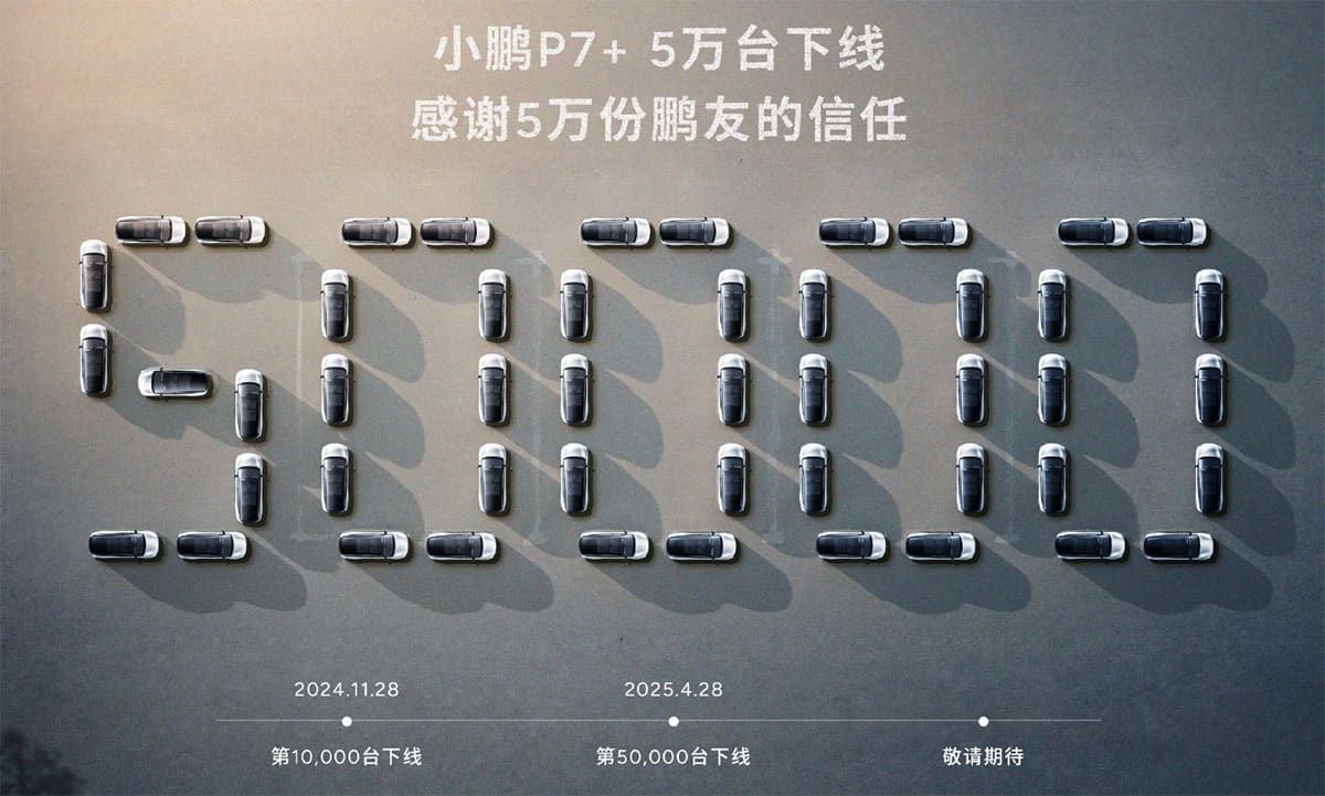 Xpeng P7+ electric sedan reaches 50,000th production milestone 5 months after launch