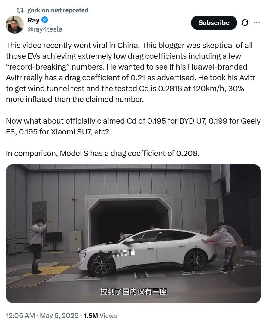 Avatr invites Tesla's Elon Musk to witness wind tunnel test after video raises doubts about its sedan's drag coefficient