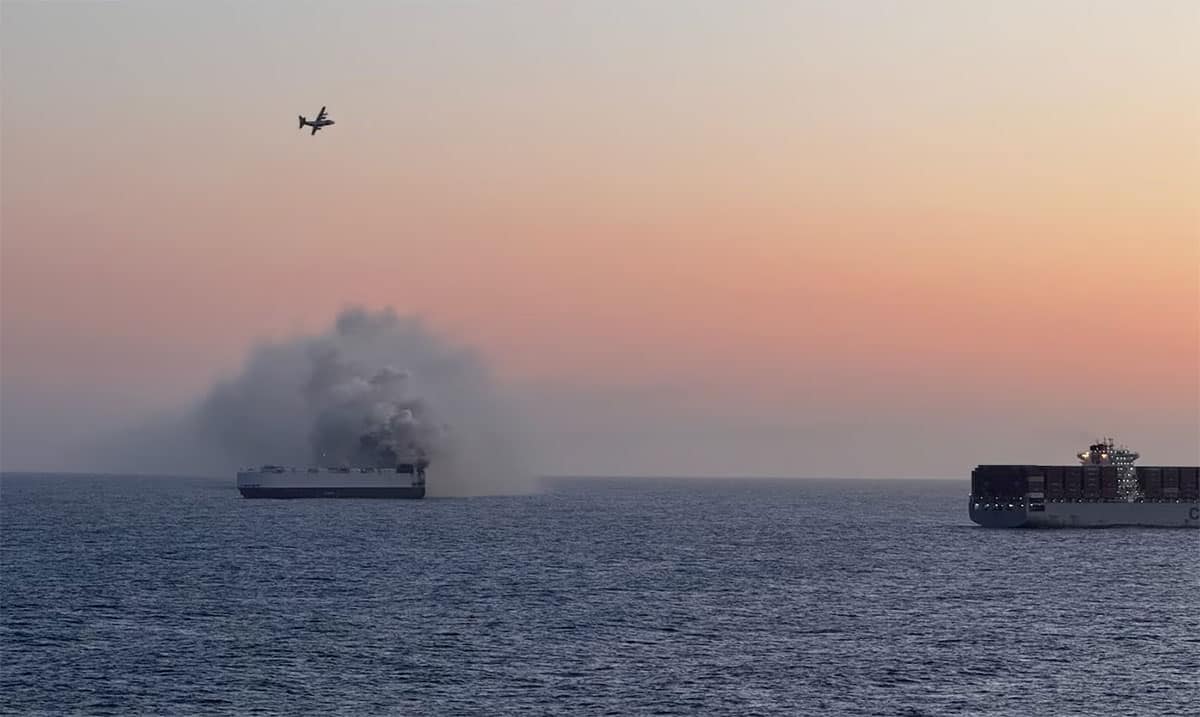 Car carrier sailing from China carrying EVs catches fire in Pacific Ocean