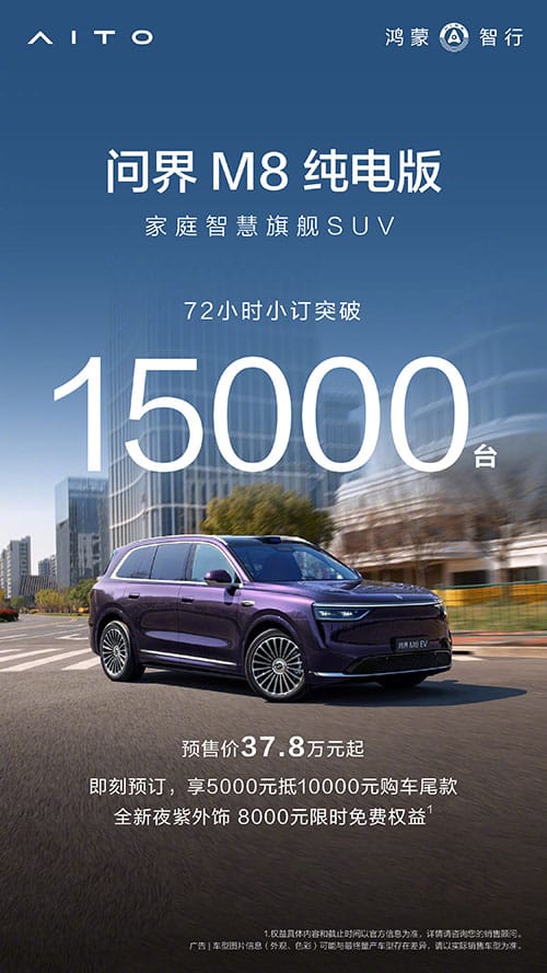 Aito M8 EV gets over 15,000 orders within 72 hours of going on pre-sales