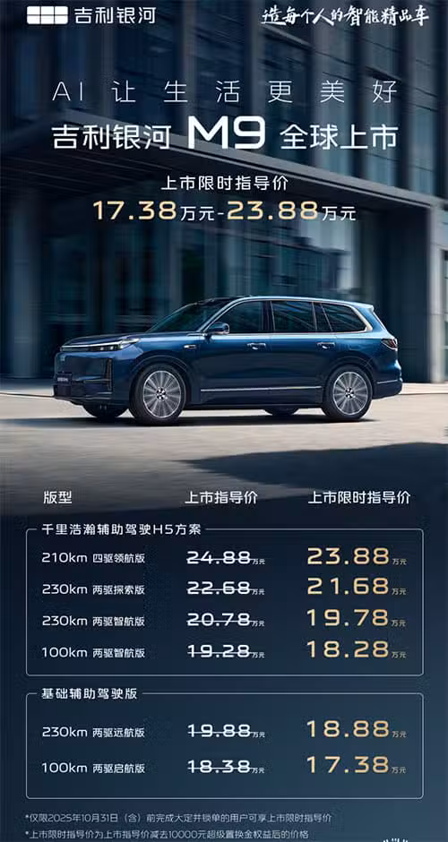 Geely Galaxy launches 5.2-meter M9 large SUV, starting at only ,470