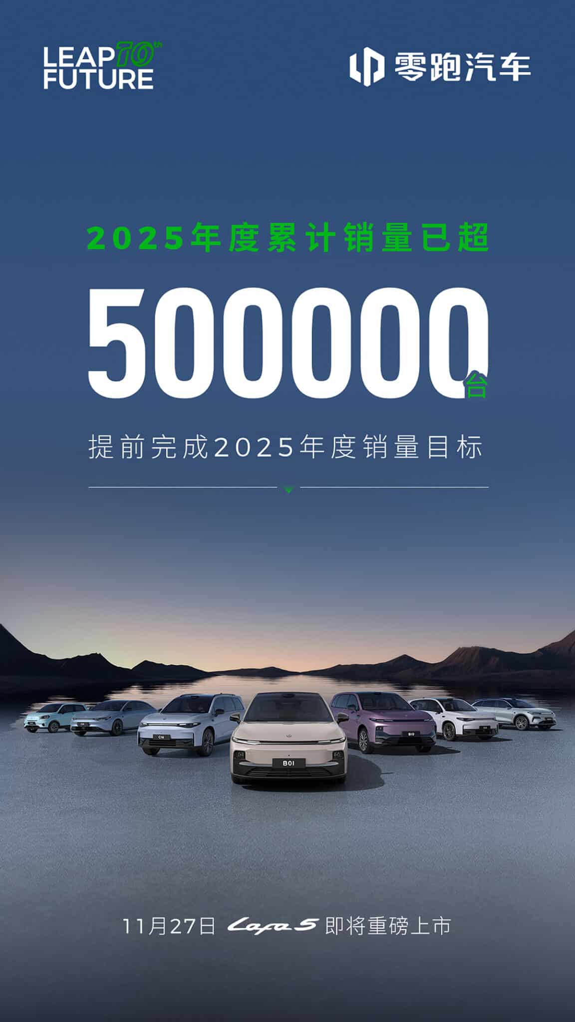 Leapmotor hits 500,000 cars sold year-to-date, reaffirms 2026 target of 1 million