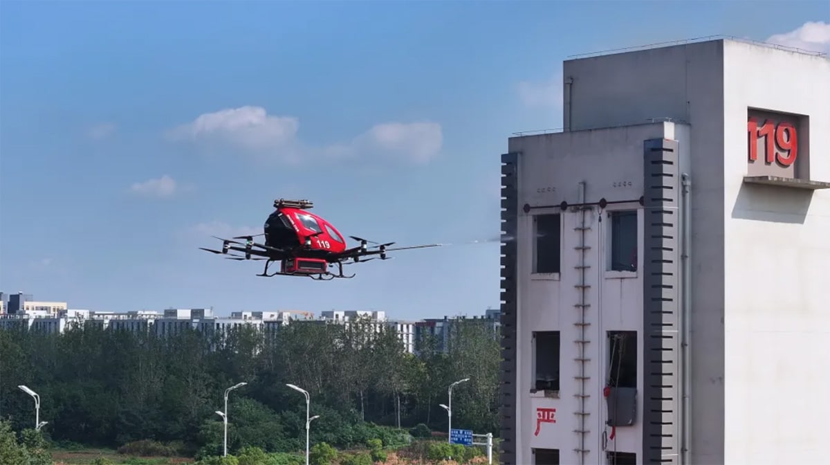Ehang EH216-F series firefighting aircraft conducts test flights in Hefei.