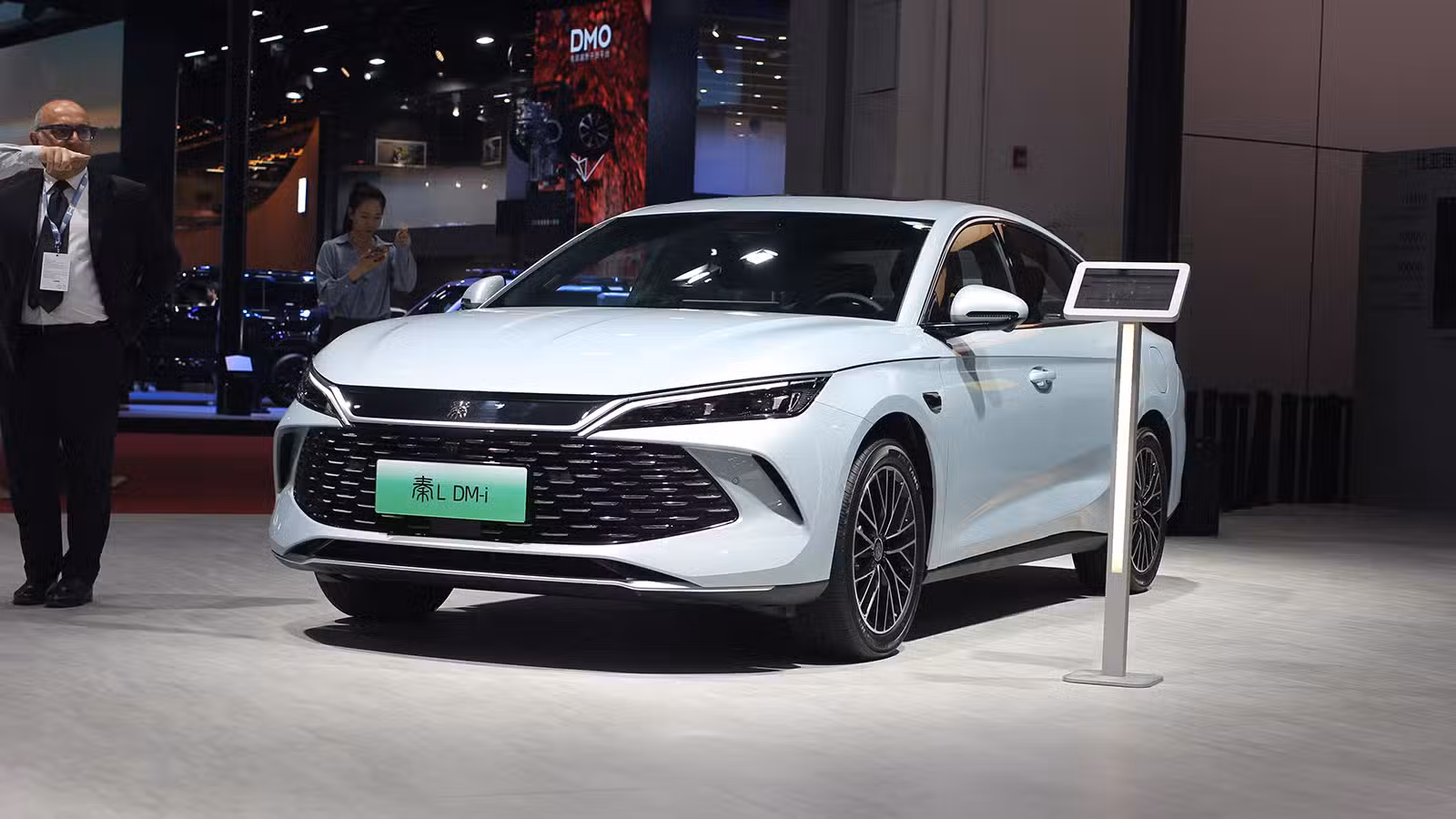 A BYD Qin L DM-i displayed at the Shanghai auto show in April 2025.