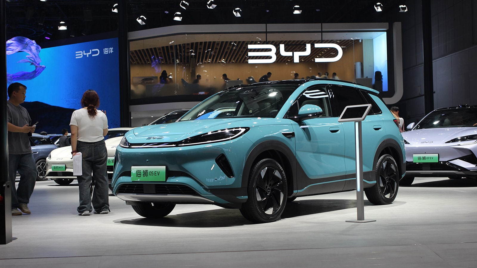 A BYD Sealion 05 EV displayed at the Shanghai auto show in April 2025.
