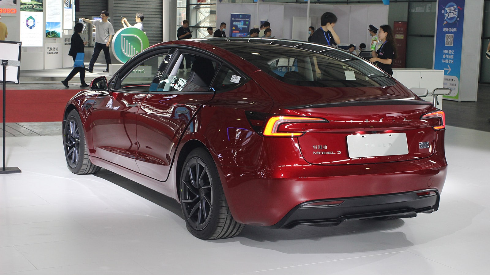 A Tesla Model 3 displayed at the Shanghai new energy vehicle (NEV) exhibition in June 2024.