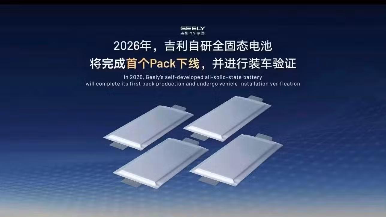 Geely to complete production of its 1st all-solid-state battery pack this year