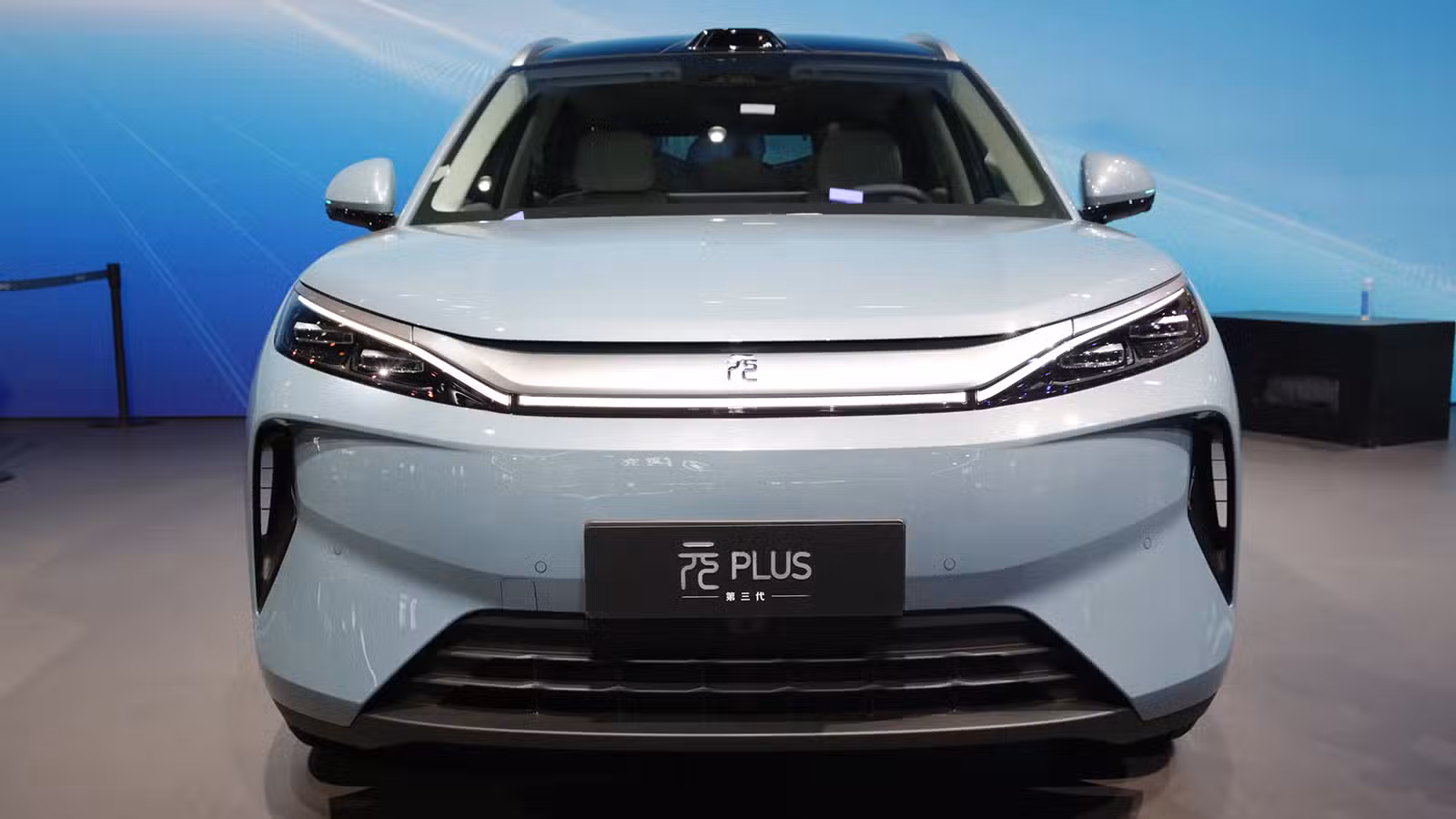 A third-generation BYD Yuan Plus on display at the Beijing Auto Show in April 2026.